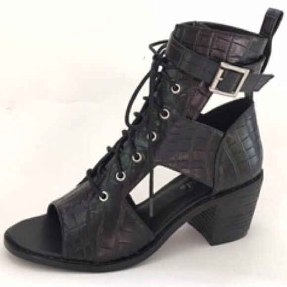 Black Croco Open Toe Bootie - Picture 5 of 6